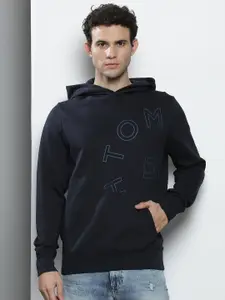 Tommy Hilfiger Men Navy Blue Brand Logo Print Hooded Sweatshirt