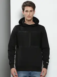 Tommy Hilfiger Men Black Brand Logo Printed Hooded Sweatshirt