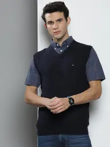 Tommy Hilfiger Men Navy Blue V-Neck Sweater Vest