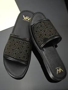 VIV Men Black & Gold-Toned Sliders