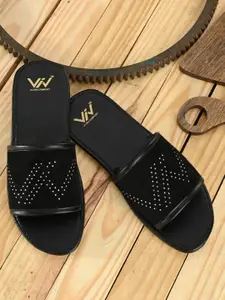 VIV Men Black & Gold-Toned Sliders