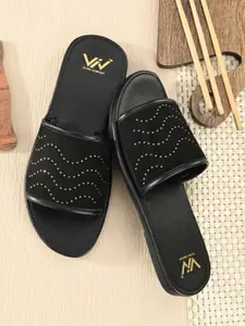 VIV Men Black & Gold-Toned Sliders