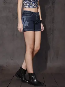 Roadster Women Blue Solid Regular Fit Denim Shorts