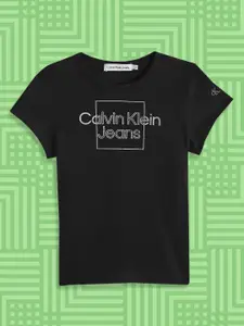 Calvin Klein Jeans Girls Black Printed Organic Cotton T-shirt