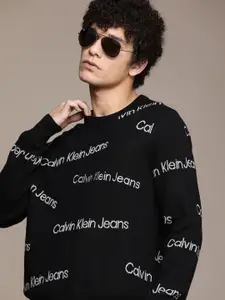 Calvin Klein Jeans Men Black & Grey Typography Pullover