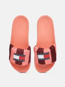 Tommy Hilfiger Women Peach-Coloured Printed Sliders