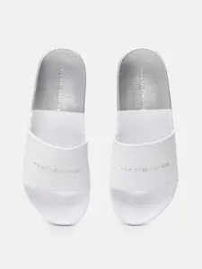 Tommy Hilfiger Women White Brand Logo Printed Sliders
