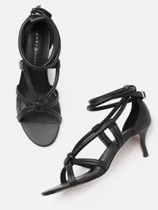 Tommy Hilfiger Women Black Leather Kitten Sandals