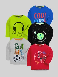 KUCHIPOO Boys Multicoloured Typography 5 Printed Applique T-shirt