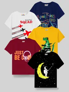 KUCHIPOO Boys Multicoloured Typography 5 Printed Applique T-shirt