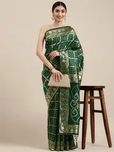 Rekha Maniyar Green & Gold-Toned Floral Zari Silk Blend Banarasi Saree