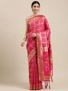 Rekha Maniyar Pink & Gold-Toned Floral Zari Silk Blend Banarasi Saree