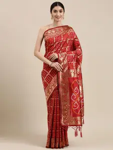 Rekha Maniyar Red & Gold-Toned Floral Zari Silk Blend Banarasi Saree