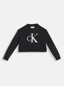Calvin Klein Jeans Girls Black Brand Logo Print Pullover