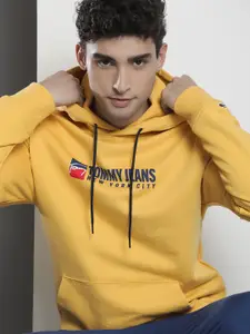 Tommy Hilfiger Men Yellow Applique Detailed Hooded Casual Pullover Sweatshirt