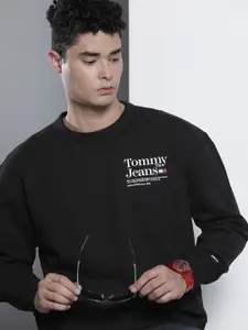 Tommy Hilfiger Men Black & White Printed Sweatshirt