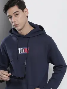 Tommy Hilfiger Men Navy Blue Brand Logo Printed Hooded Sweatshirt