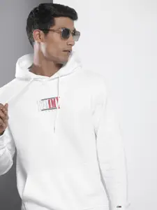 Tommy Hilfiger Men White Brand Logo Printed Hooded Sweatshirt