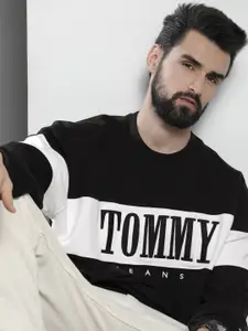 Tommy Hilfiger Men Black & White Printed Applique Sweatshirt