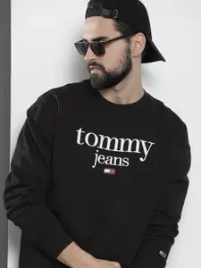 Tommy Hilfiger Men Black Brand Logo Embroidered Sweatshirt
