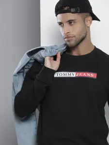 Tommy Hilfiger Men Black REG ESSENTIAL Brand Logo Printed Sweatshirt