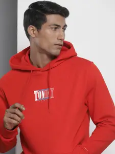 Tommy Hilfiger Men Red Hooded Sweatshirt with Logo Print
