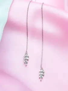 Zavya 925 Sterling Silver Rhodium-Plated Leaf Shaped Drop Earrings