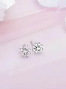 Zavya 925 Sterling Silver Rhodium-Plated Floral CZ Stud Earrings