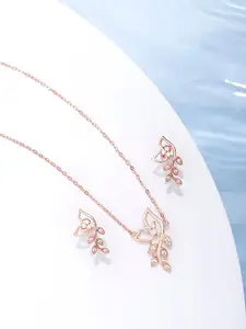 Zavya Women 925 Sterling Silver & Rose Gold-Plated Necklace with Earrings