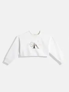Calvin Klein Jeans Girls Brand Logo Printed Crop Sweatshirt