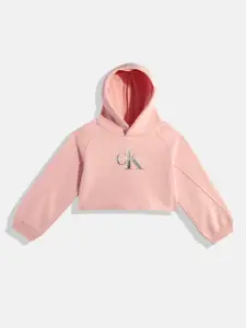 Calvin Klein Jeans Girls Brand Logo Printed Hooded Crop Sweatshirt