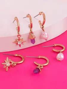 Accessorize London Women Multi Celestial Star Stone Pearl Hoop Earring Pack