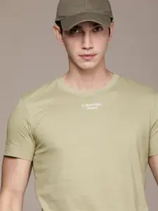Calvin Klein Jeans Men Beige Brand Logo Detail Pure Cotton T-shirt