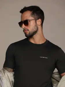 Calvin Klein Jeans Men Black Brand Logo Printed Pure Cotton T-shirt