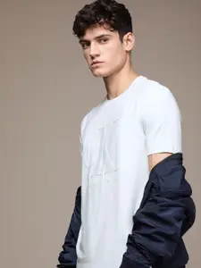 Calvin Klein Jeans Men Grey Brand Logo Printed Applique Casual T-shirt