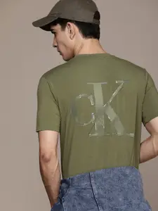 Calvin Klein Jeans Men Olive Green Back Brand Logo Printed T-shirt