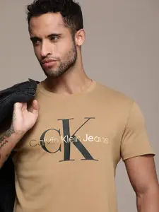Calvin Klein Jeans Men Brown Brand Logo Printed Pure Cotton T-shirt