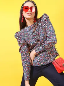 Tokyo Talkies Pink Floral Print Crepe Top