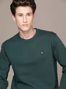 Calvin Klein Jeans Men Teal Green Fleece Sweatshirt