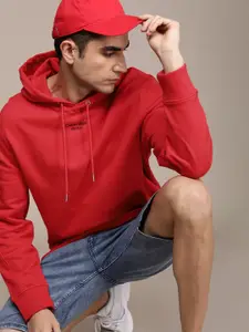 Calvin Klein Jeans Men Red Print Detail Hooded Pure Cotton Sweatshirt