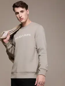 Calvin Klein Jeans Men Grey Brand Logo Printed Pullover Sweatshirt