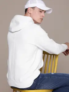 Calvin Klein Jeans Men White Hooded Sweatshirt with Logo Taping Detail