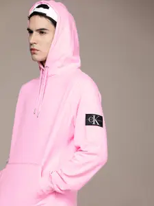 Calvin Klein Jeans Men Pink Solid Pure Cotton Hooded Sweatshirt