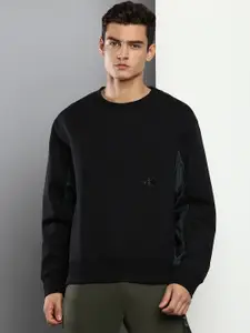 Calvin Klein Jeans Men Black Solid Pullover Sweatshirt With Zip Detail