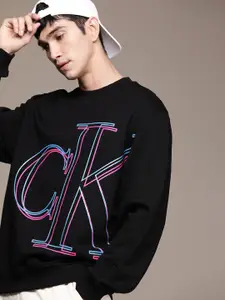 Calvin Klein Jeans Men Black Brand Logo Printed Pullover Sweatshirt