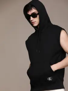 Calvin Klein Jeans Men Black Solid Sleeveless Hooded Sweatshirt