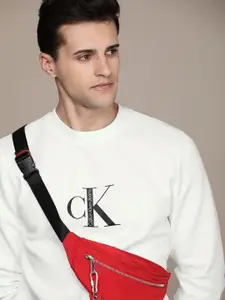 Calvin Klein Jeans Men White Brand Logo Printed Pullover Sweatshirt