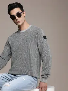 Calvin Klein Jeans Men Black & White Self Design Speckled Pullover Sweater