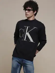 Calvin Klein Jeans Men Black & White Brand Logo Printed Pullover Sweater