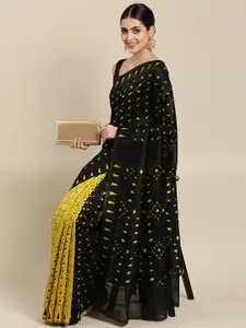 KALINI Black & Yellow Ethnic Motifs Silk Cotton Jamdani Saree